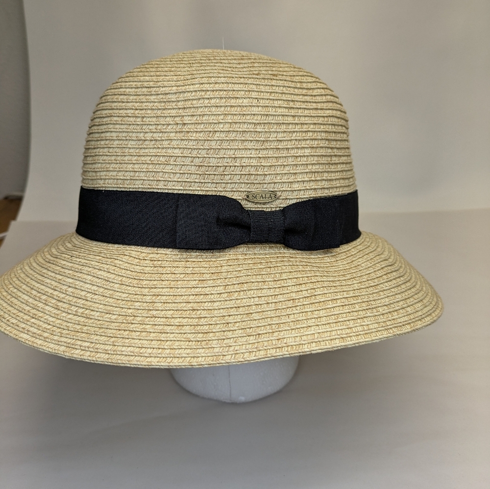 Scala Beige Straw Hat with Black Ribbon and Scala embbem